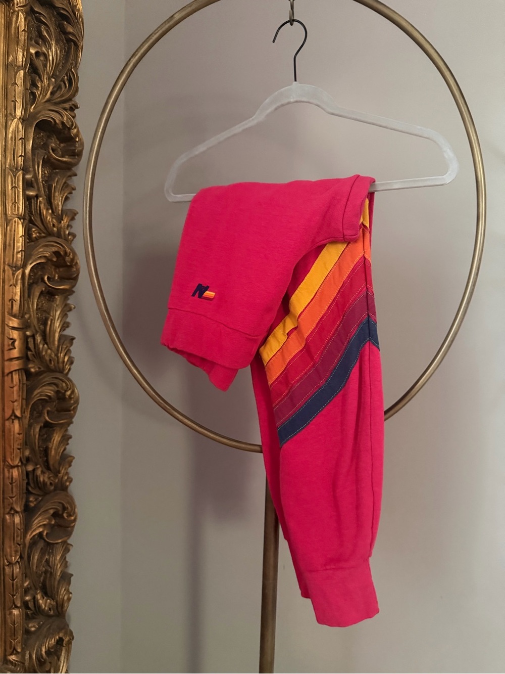 Aviator Nation Hot Pink Rainbow Stitch Sweatshirt (M) and Pants (S) Set - Picture 3 of 7